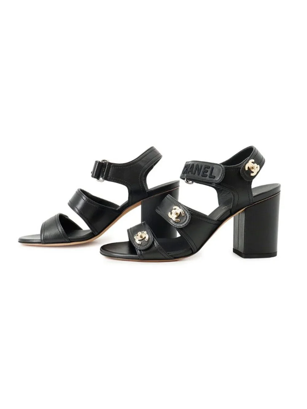 Chanel Sandals CC Logo Turnlock 38c Shoes Black